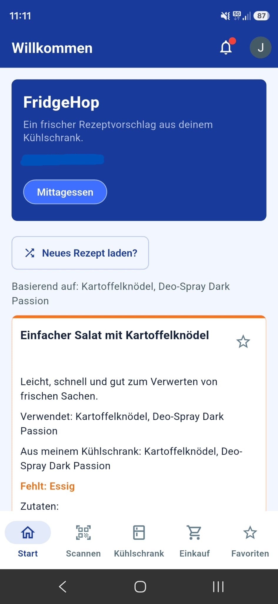 FridgeHop Kühlschrankübersicht