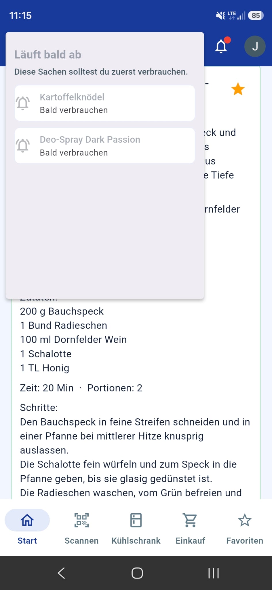 FridgeHop Ablauf-Warnungen