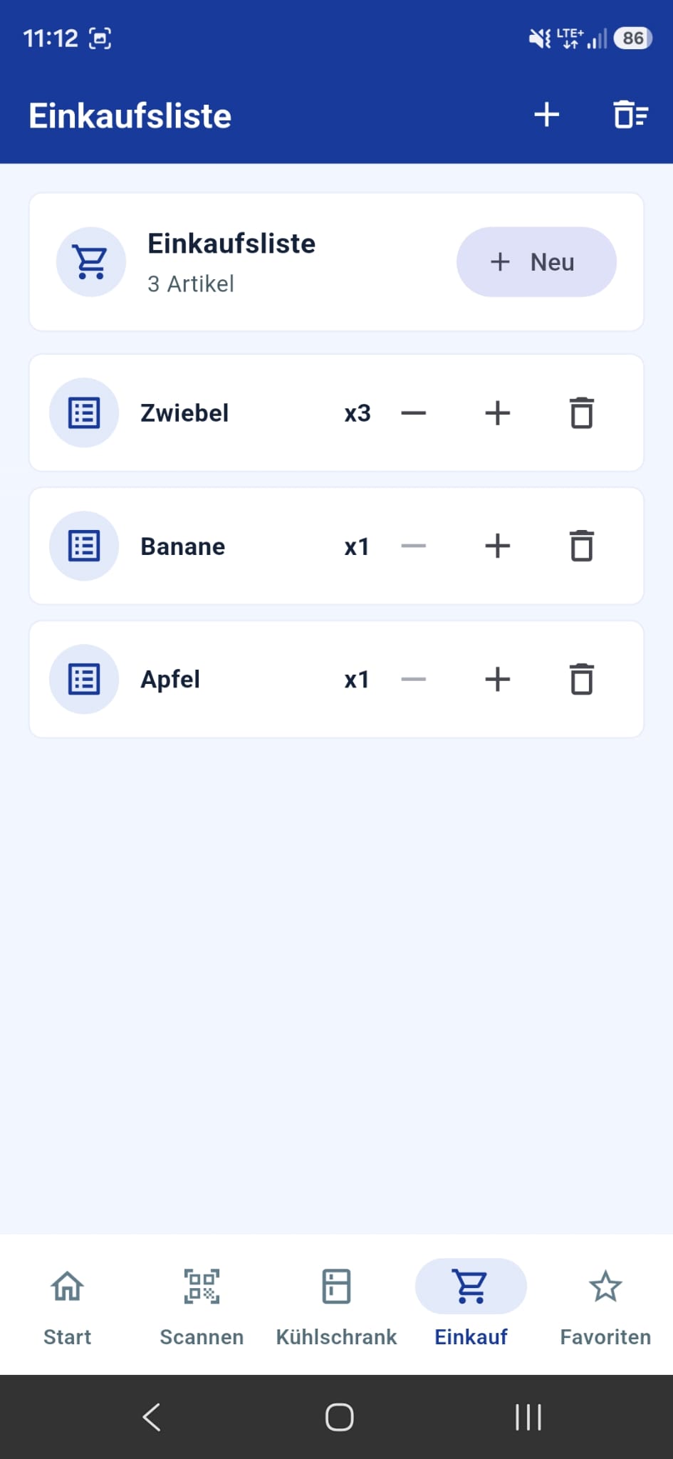 FridgeHop Einkaufsliste